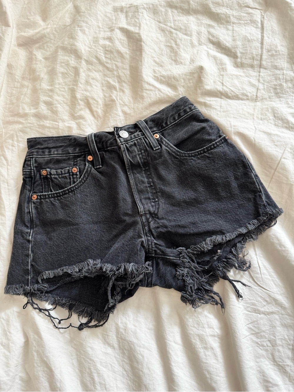 Levi's Black High-Waist Distressed Denim 501 Shorts